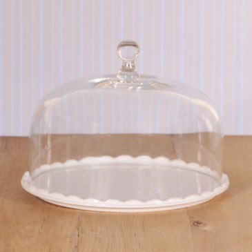 Virginia Casa Linea Volute, Kuchenplatte mit Glashaube, groß in Weiß
