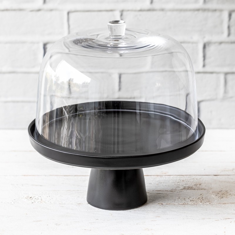 Tortenplatte Puro Medium in Schwarz Matt mit Glashaube Cake Stands bei Home of Cake