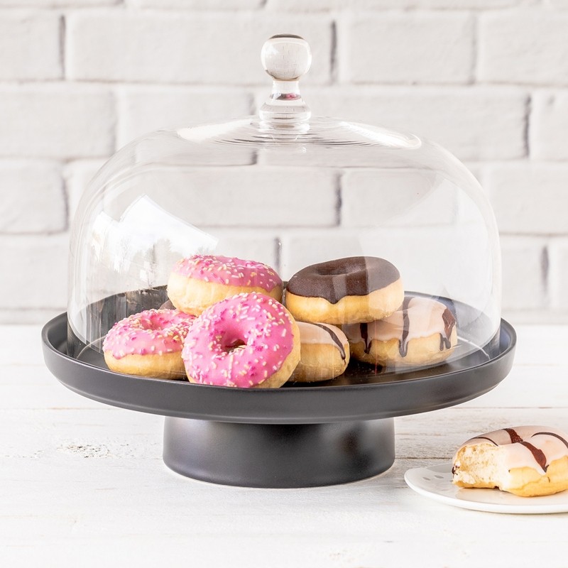 Tortenplatte Puro Medium in Schwarz Matt mit Glashaube Cake Stands bei Home of Cake