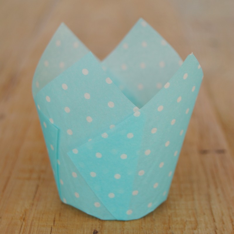 Tulpen-Backförmchen Für Cupcakes & Muffins – 100 Stück, Hellblau Gepunktet, Ofenfest Bis 200°C